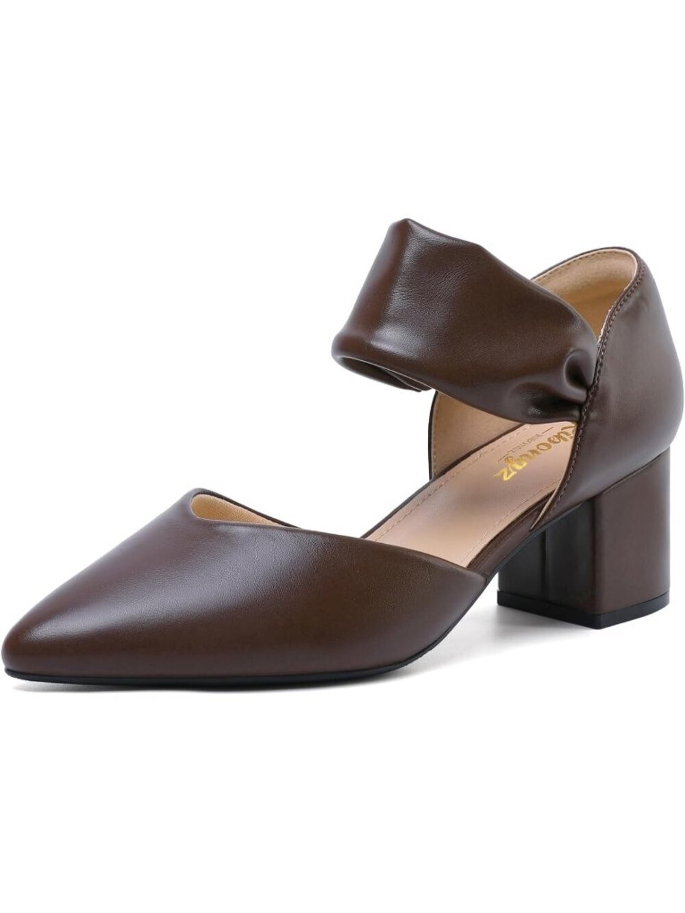 Womens Brown Chunky Kitten Low Heel Pointed Toe Closed Comfortable Slip On Shoes